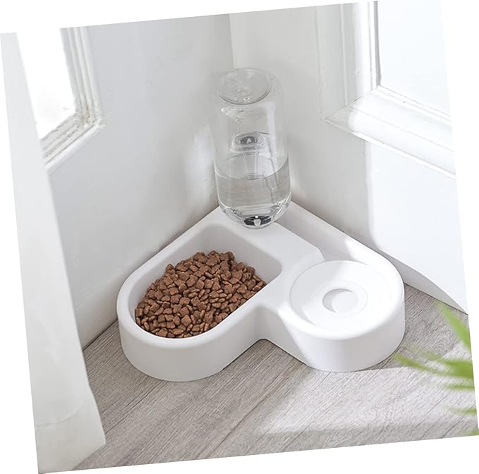 Automatic Dog Water Feeder and Pet Food Dispenser Stylish White Design Non-tip Bowl for Cats and Dogs for Home Decor and Convenient Feeding