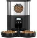 Pet Feeder 5l Stainless Steel Feeder O Window Double Outlet Automatic Feeder Pet Dry Food Dispenser Suitable Compatible with Cats and Dogs Pets Supplies(Black)