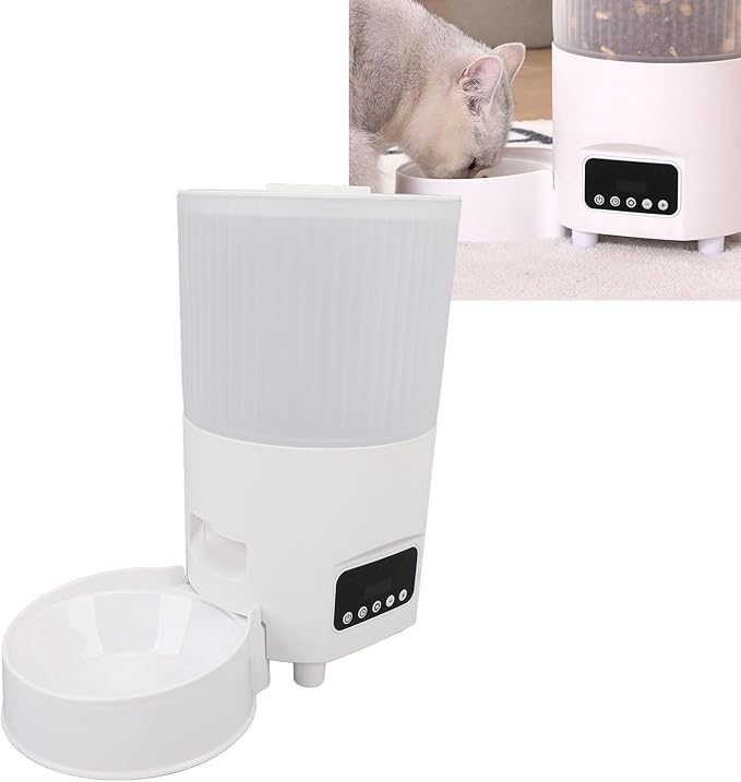 Automatic Cat Feeders, 3L Timed Cat Dry Food Dispenser, Remote Control Automatic Cat Food Dispenser for Cats and Small Dogs, Timed Cat Feeder for Dry Food (White Button Version)