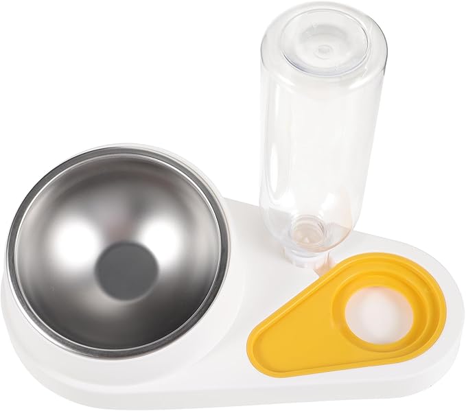 Automatic Pet Feeder and Water Dispenser, Anti-Spill Dog and Cat Food Bowl, White Household Puppy Feeder for Stable Feeding and Drinking