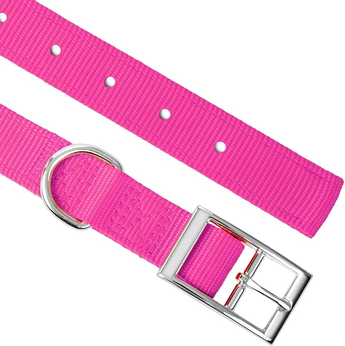 Jeffers Pet Solid Nylon Dog Collars, Hot Pink, 1" W x 16" L – Adjustable, Durable & Safe for Dogs, Lightweight & Double Ply Design, Stylish Pet Accessories - Perfect for Training, Walking & Tracker