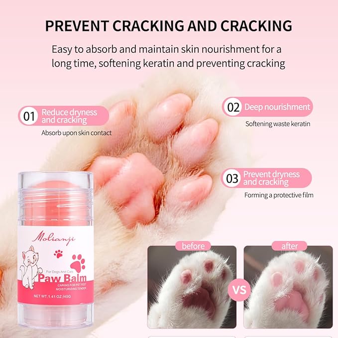 Paw Balm Dogs Lick Safe,Coconut Oil Natural Ingredients1.41oz, Pet Paw Wax moisturizer for Dogs,for Healing Cracked Dry Paws,Snouts & Elbows,Nose Butter for Dogs Cats, Relieves Odor,Pink