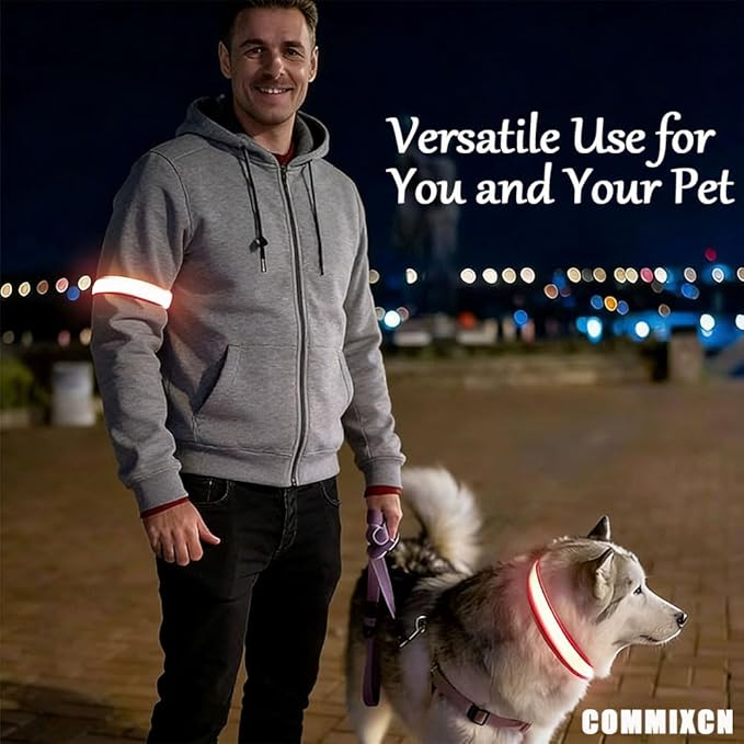 COMMIXCN 2 Pack LED Dog Collar, Light Up Reflective Collar for Small Medium Large Dogs, Universal Use with Standard Buckle, Adjustable for Night Walking Hiking Camping Outdoor (Red)