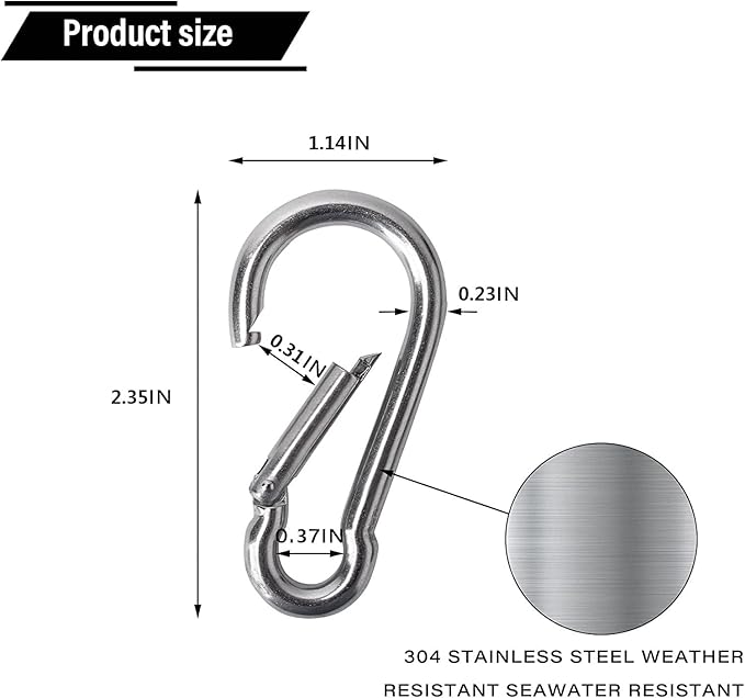 Large Spring Snap Hook Carabiner, 304 Stainless Steel Heavy Duty Carabiners Clip, Stainless Steel Spring Snaps Hooks Carabiners Outdoor