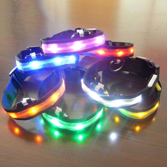 LED Dog Collar USB Rechargeable Safety Dog Collar with Water Resistant Flashing Light 7 Colors Changeable Pet Collar Nylon Webbing Reflective Light Up Collars for Dogs