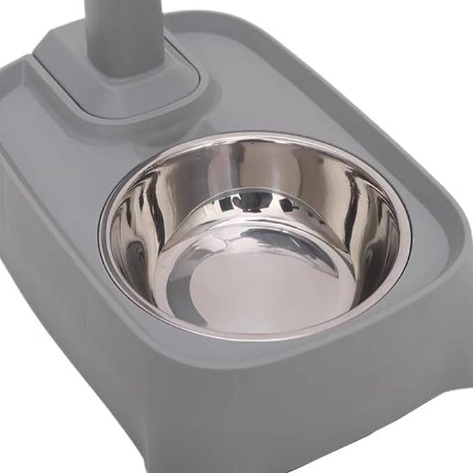Pet Feeder Waterer Water Bottle Stand Adjustable Height 2 in 1 Food Container Automatic Food Feeder Dog Bowl for Rabbits Cat, Gray