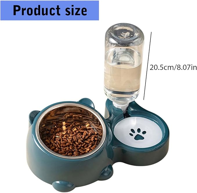 Automatic Refill Pet Water Bowl and Food Dish Set with Stainless Steel Removable Tray Anti Tip Base for Small Animals Spill Dog Dish with Stainless Steel Bowl