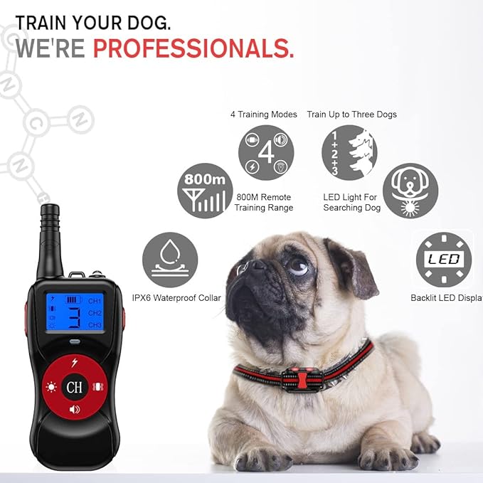 Pets Dog Training Collar, Shock Collar for Dogs with Remote, 2 Receiver Rechargeable Dog Shock Collar, for Medium and Large Dogs with 4 Training Modes (Color : Red)