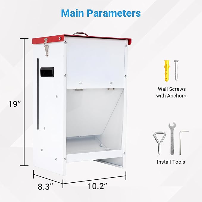 Heavy-Duty Metal Dog Feeder - 15LBS Food Capacity Automatic Gravity Dispenser, Powder Coated & Waterproof for Indoor & Outdoor Use, 10.2" L x 8.3" W x 19" H, Red and White