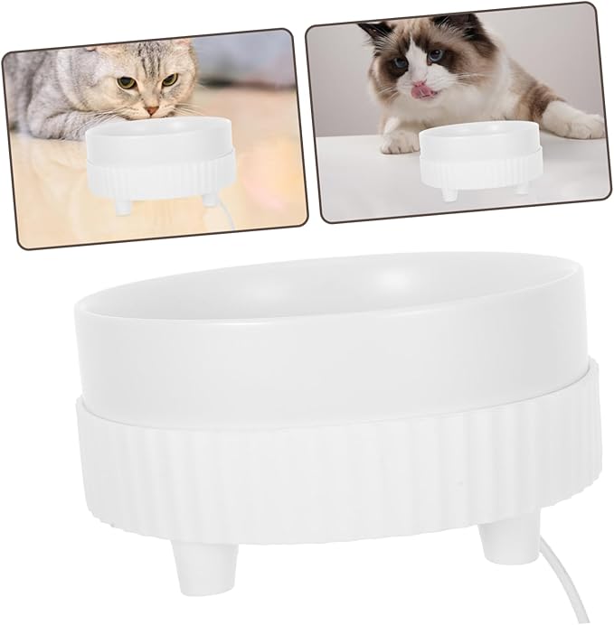 MERRYHAPY Heated Pet Water Bowl for Cats and Dogs Automatic Temperature Control Design Capacity Ceramic Dish for Winter Hydration USB Powered Pet Hydration