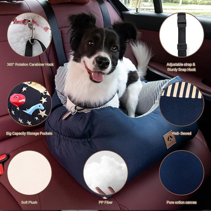 Dog Car Pet Booster Seat for Small Dogs, Washable Travel Dog Carrier for Small Pets Dogs or Cats Up to 25LB