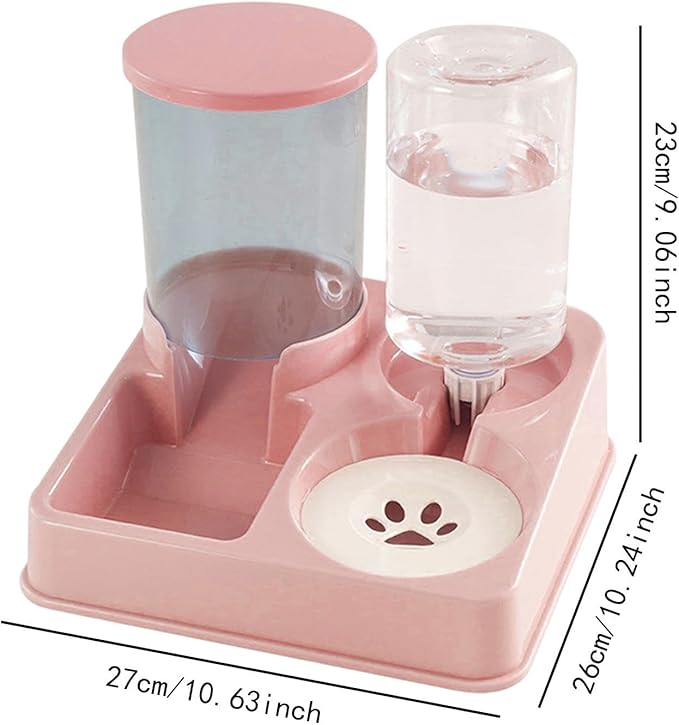 Pet Feeder and Water Dispenser Automatic Bowl for Cats Dogs 1L Water 0.75kg Food Capacity Self-Feeding Station Elevated Design- Pink