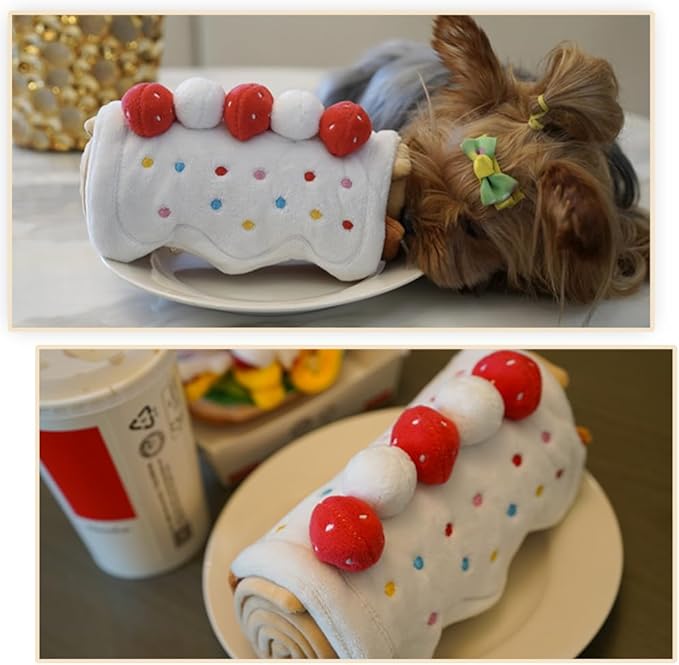 LilRoot Hide and Seek Plush Cake Roll Snuffle Mat Dog Toys Nose Work Enrichment Toys Interactive Burrow Activity Cute Dog Gifts Funny Toys for Small Medium Dogs