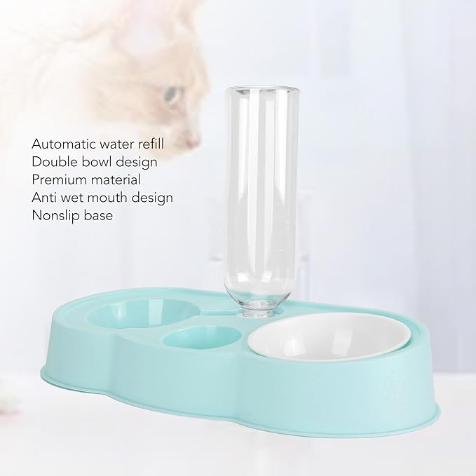 Puppy Water Dispenser, Cat Food and Water Dispenser Set Water Dispenser Bottle Double Automatic Cat Feeder Pet Feeder for Small or Medium Size Dogs Cats Puppy Kitten Rabbit (Blue)