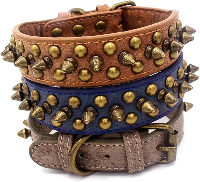 Anti-bite Rivet Pet Collar Adjustable Dog Collar with Round Nail Design Dark Blue Xs Stylish Neck Strap for Walking Outdoor Sports