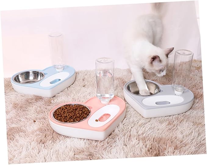 Heart Shape Automatic Dog Water Bowl Dispenser Refillable Pet Water Feeder Stainless Steel Grey