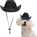 Dog Cowboy Hat, Mini Cowboy Hat for Pet with Chin Strap Adjustable Cosplay Cap, (Black, L), Intended for Dogs and Cats/Halloween Costume/Party Decoration