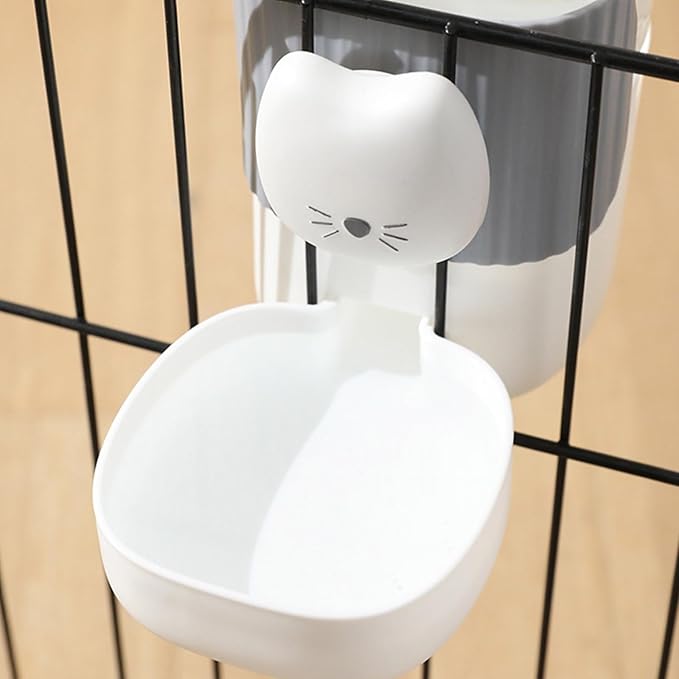 Pack of 2 Cage Hanging Automatic Dog Feeder with Space Saving PP Cats Face Designs Easy Feeder for Small Home Use