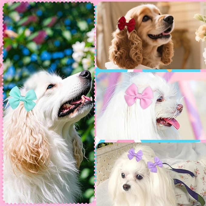 Solid Color Dog Bows Clips, Bulk 40pcs Dog Hair Bows with Metal Clips for Small Medium Dogs Ribbon Material, Mix Handmade Puppy Doggie Barrettes for Dog Hair Grooming Accessories