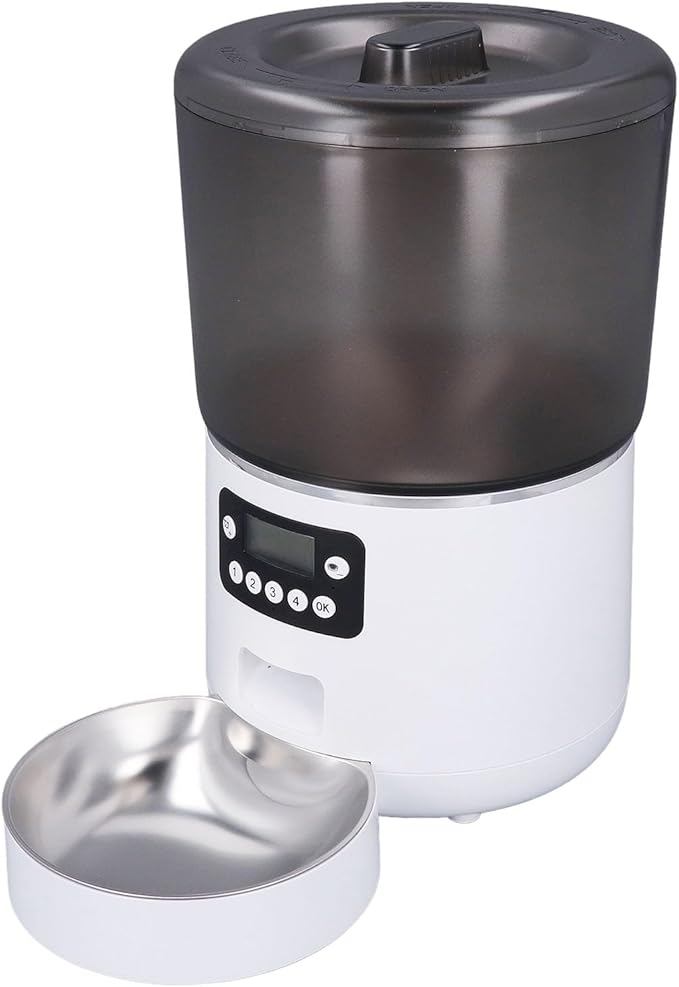 Automatic Pet Feeder, 4L Large Capacity Automatic Cat Feeder with Freshness Preservation Transparent Stainless Steel Smart Timed Cat Dry Food Dispenser for Cats Dogs (US Plug)
