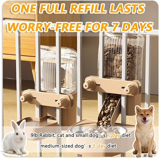 2-Pack Large-Capacity Hanging Automatic Pet Feeder & Water Dispenser - Refillable from Outside The Cage, 50oz/1500ml, for Small/Medium Dogs, Cats, Rabbits & Guinea Pigs