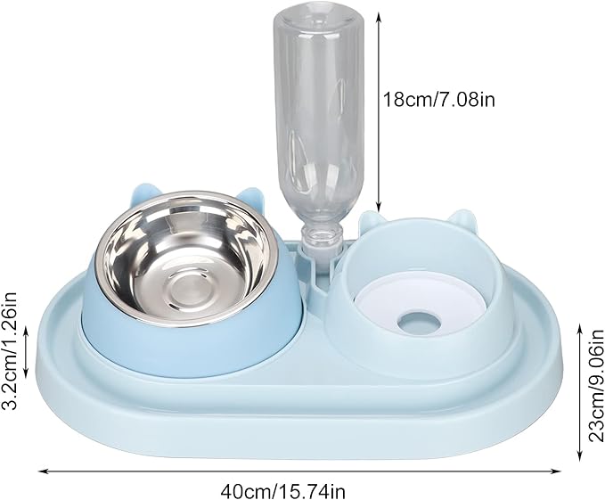 Double Dog Cat Bowls, Raised Pets Food and Water Bowl Set with Automatic Water Dispenser Bottle, Detachable Stainless Steel Bowl Pet Feeder for Small Medium Dogs and Cats Puppy