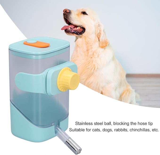 Water Dispenser Automatic Pet Water Feeder Stainless Steel Cage Hanging Water Dispenser for Cat Dog (Green)