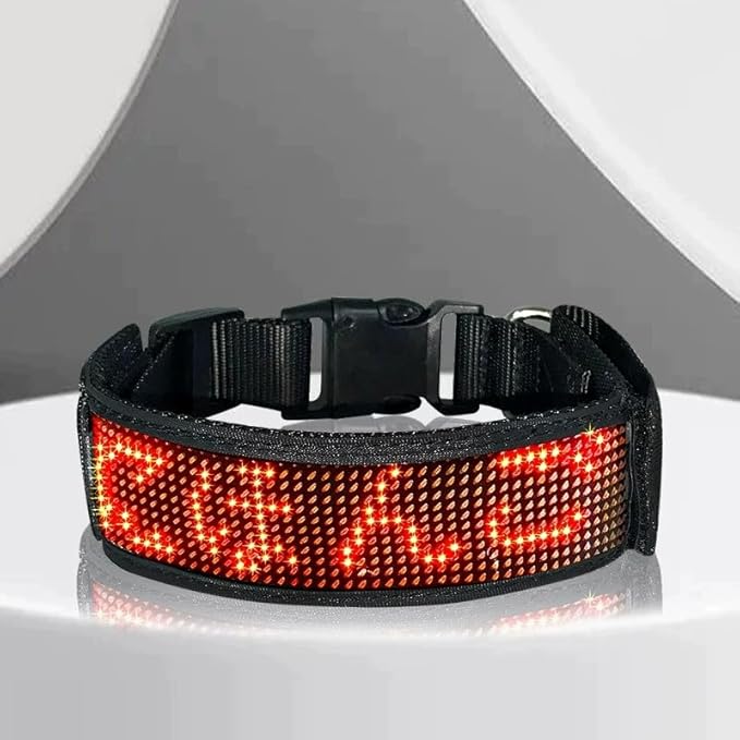 Led Dog Collar for App Programmable Text Flashing Light Up Cosplay Accessories- USB Rechargeable Hand and Leg Rings Cat Digital Pet Collar Weatherproof Fits for Small Medium Dog (Red LED)