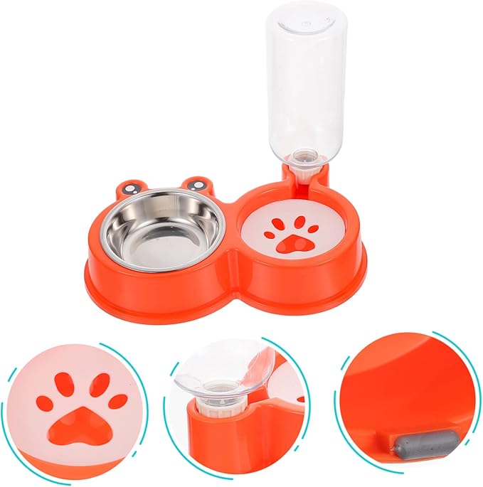 Hemoton Automatic Dog and Cat Water Dispenser Bowl Durable -Spill Pet Feeder with Dual Bowls Easy to Clean and Cats Orange