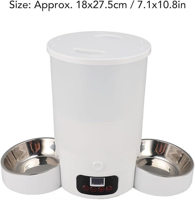 Automatic Cat Feeder, 3L Large Capacity Timed Cat Feeder with Stainless Steel Bowl, Pet Food Dispenser Dog Feeding Station Dry Food Dispenser Smart Pet Feeder for Cats Dogs (White)