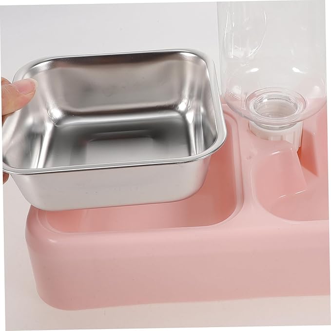 BESPORTBLE Pet Water Feeder Double Bowl System Material Pet Supplies for Cat and Dog Pink