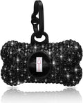 SAVORI Dog Poop Bag Holder Bling Crystal Dog Waste Bags Dispenser for Pet Dog Doggy with Carabiner Clip Includes 1 Roll 15 Bags (Black)
