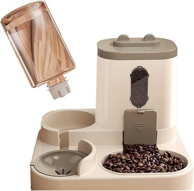 Automatic Dog Cat Feeder and Water Dispenser Gravity Food and Waterer Set with Pet Bowl Universal Products(Grey1)