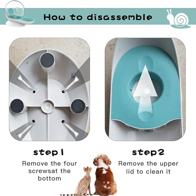 Cat Dog Water Dispenser,Cats Gravity Waterer Feeder Bowl,Snail Shape Cats Automatic Drinking Fountains for Cats/Dogs Non-Slip Round 2.8L