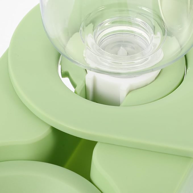 Cabilock Stainless Steel Double Pet Feeder Bowls Rotatable Corner Foldable Feeding Station with Green Base for Indoor Cats and Puppies
