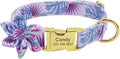 Flower Custom Dog Collar Leash Floral Printed Nylon Pet Dog Collars Lead Personalized Puppy Collars for Small Medium Large Dog 151 Purple S