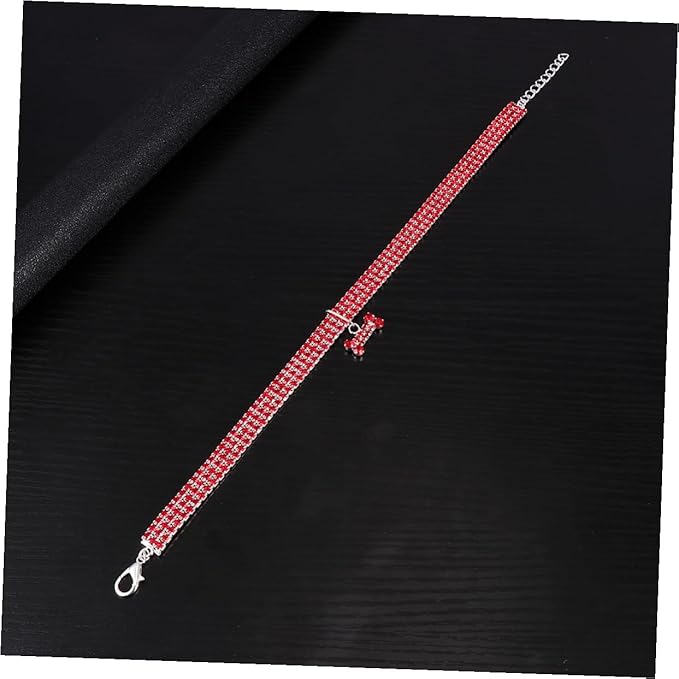 Rhinestone Pet Dog Collar Crystal Collar Adjustable Buckle Crimson Medium Size Luxury Pet Supplies for Small to Medium Dogs