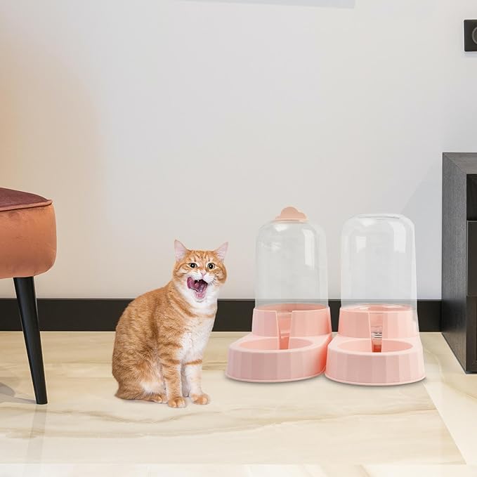 Automatic Pet Feeder Dog Bowl Feeder Travel Supply Detachable Food Dispenser Pet Bowl for Kitty Kitten Puppy Small Dogs, Pink