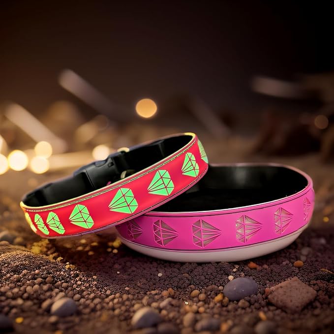 Subversive USB-C led Light up Airtag Dog Collar, Subversive 3D Sunflower Design Comfortable and Soft Material,Multicolored Lighting (D-Pink, L(19.7-23.6))