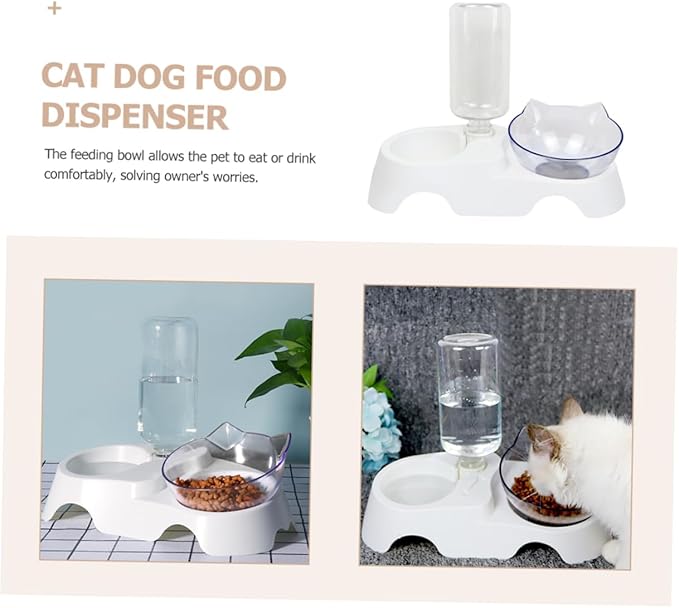 SUPVOX Pet Feeder Waterer Dual Bowls for Cats Dogs Automatic Refill Sturdy Base Food Dispenser for Small to Medium Pets