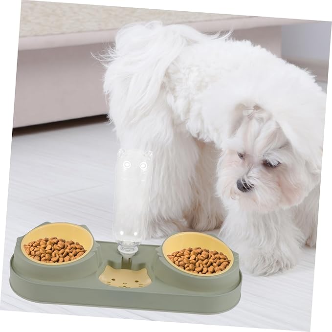 Generic Automatic Double Bowl Pet Feeder with Drinking Water Dispenser Bite Resistant and Skid Cat and Dog Food Holder for Home Use Easy to Fill and Stable Design