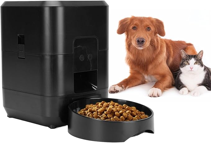 Automatic Cat Feeder, Convenient Dry Food Auto Dispenser with Timer Electric Dog Feeder for Multiple Pets Small Dogs (Black)