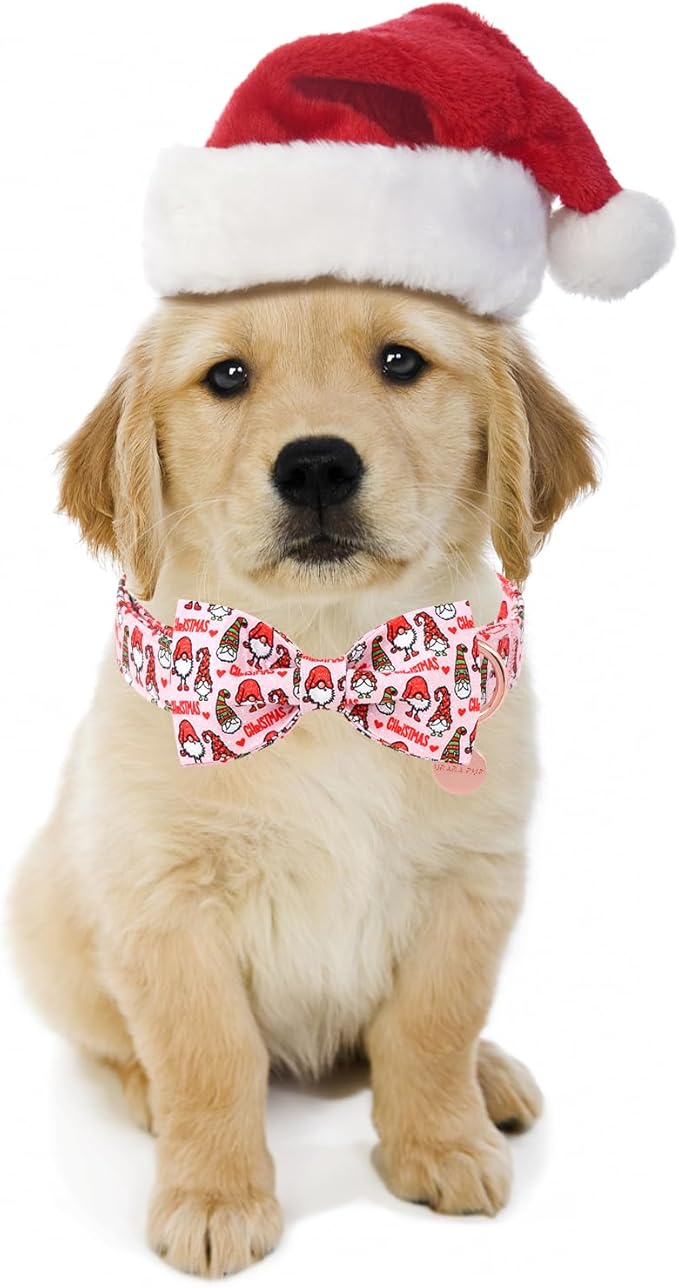 Christmas Dog Collar with Bow Tie, Cotton Christmas Bowtie Collar for Medium Girl Boy Dog, Comfortable Dog Collar Bowtie with Durable Metal Buckle, Adorable Pet Collar,S,Neck 10-16in
