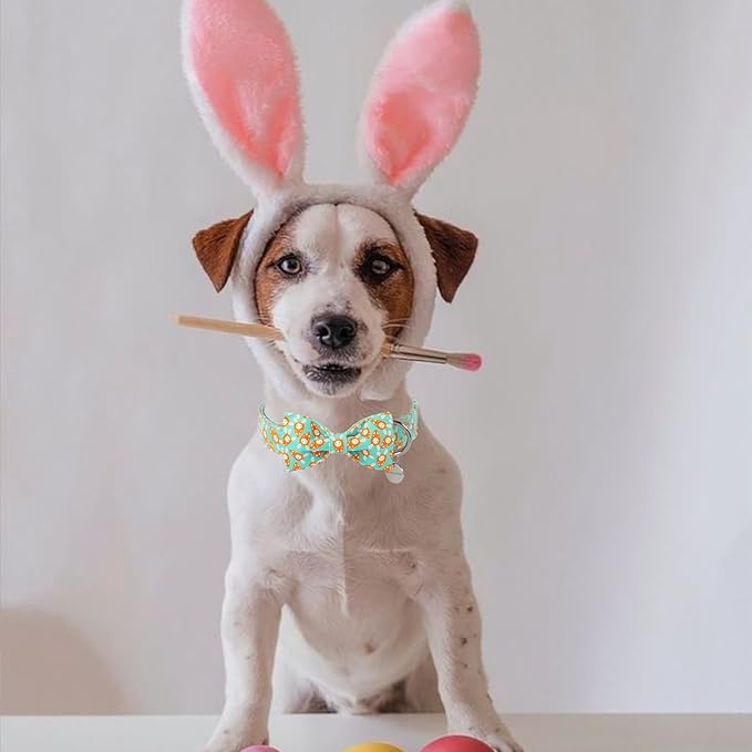 Easter Dog Collar with Bow Tie, Lovely Cotton Easter Carrot Adjustable Bowtie Collar for Girl Boy Dog, Adorable Carrots Puppy Collars with Metal Buckle,XS, Neck 8-12in