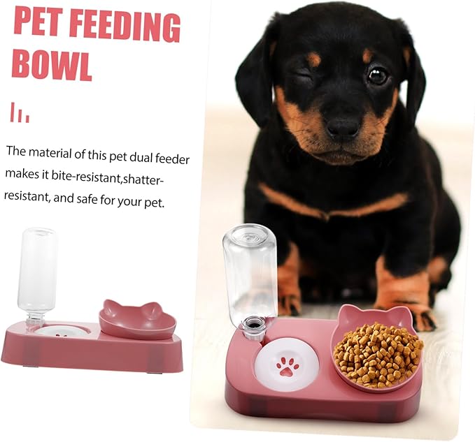 Sosoport Automatic Cat Food and Water Set Non-Slip Base Detachable Bottle Pet Feeder Dispenser for Dogs and Cats