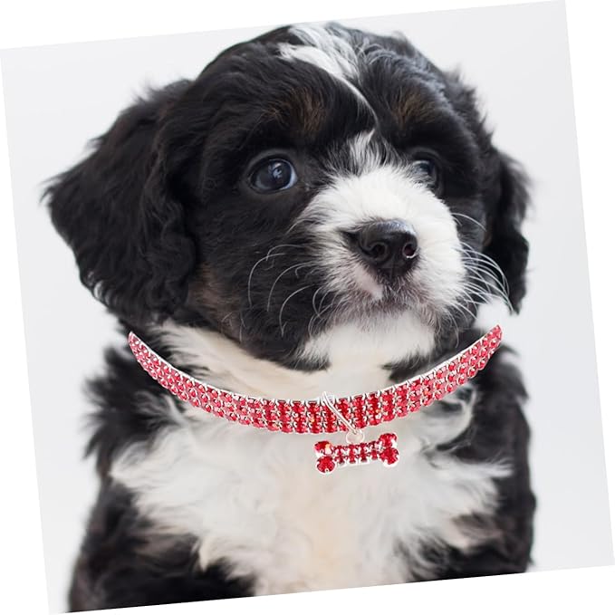 BESPORTBLE Rhinestone Pet Dog Collar Adjustable Buckle Red Crystal Dog Necklace Medium Size Luxury Pet Supplies