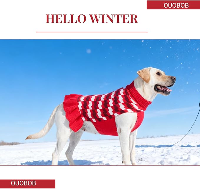 Girl Dog Sweater Dress for Small Medium Dogs,Dog Sweater Dress with Leash Hole, Thick Turtleneck Knitwear for Female Dogs, Cute Warm Fall Winter Pet Knitted Dress for Cold Weather, Christmas-M