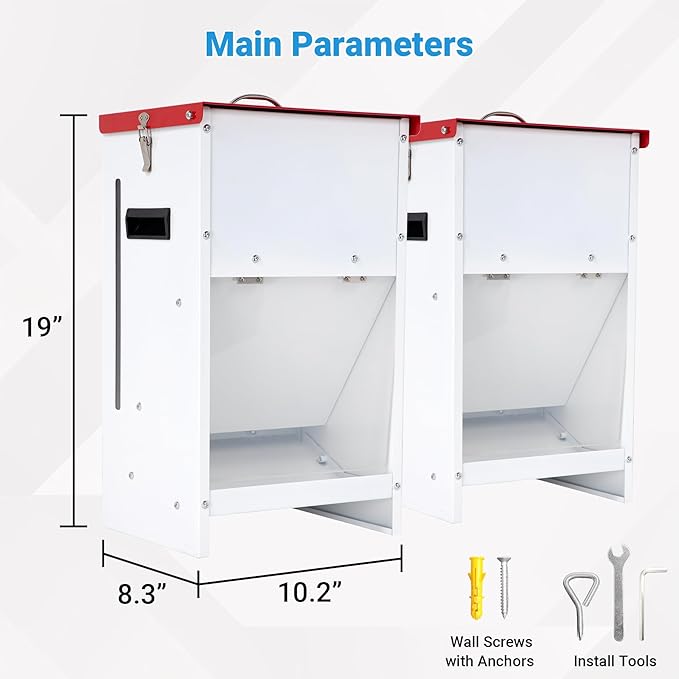 2-Pack Heavy-Duty Metal Dog Feeder - 15LBS Food Capacity Automatic Gravity Dispenser, Powder Coated & Waterproof for Indoor & Outdoor Use, 10.2" L x 8.3" W x 19" H, Red and White