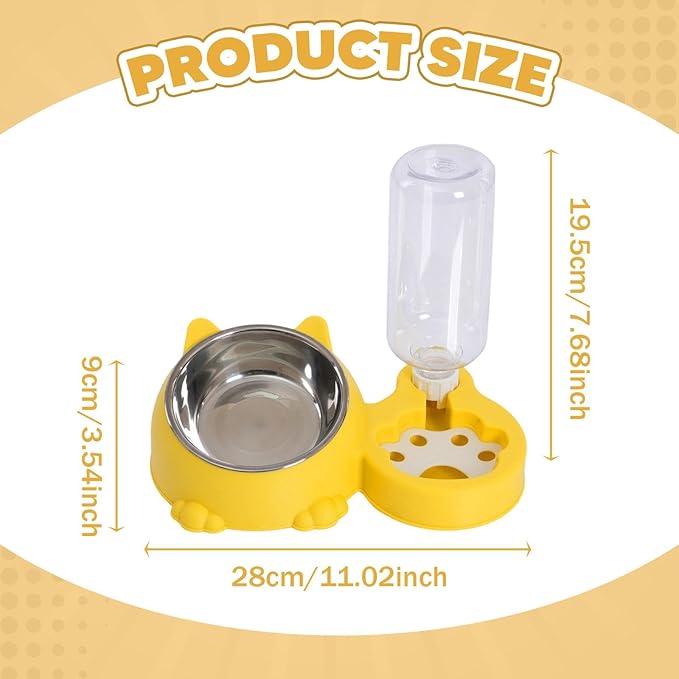 Dog Bowl with Automatic Water Bottle Practical Pets Water and Food Bowl Set for Small Medium Dogs Puppy- Yellow