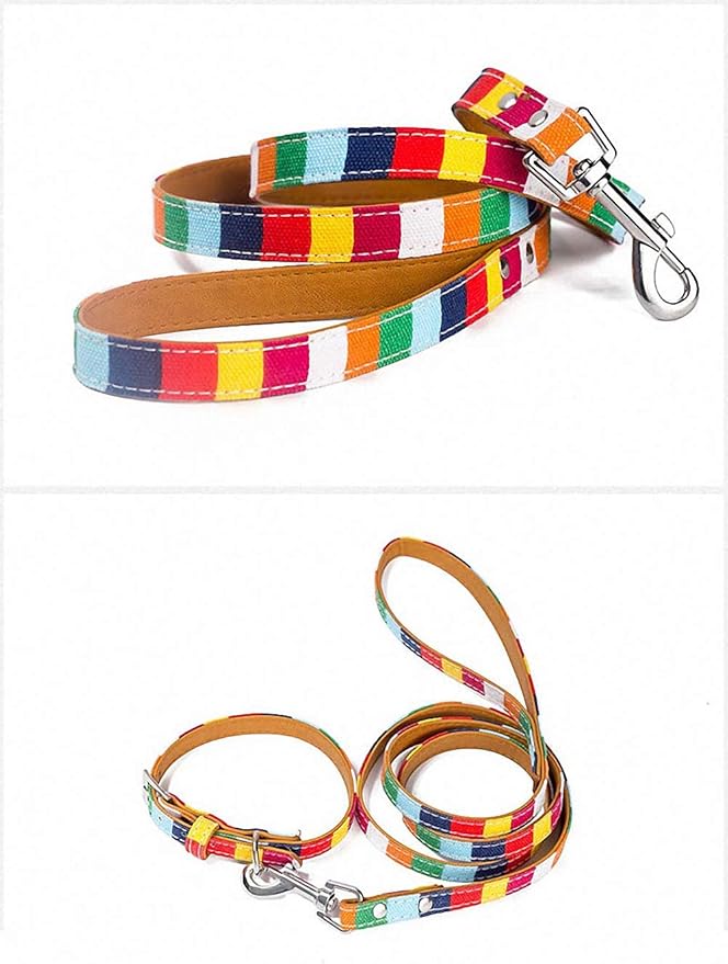 Colorful Rainbow Pet Dog Collar Necklace Apparels Nylon Material Durable Puppy Dog Cat Harnesses Leash Accessories (XXS-L) 13 Dog Leashes L